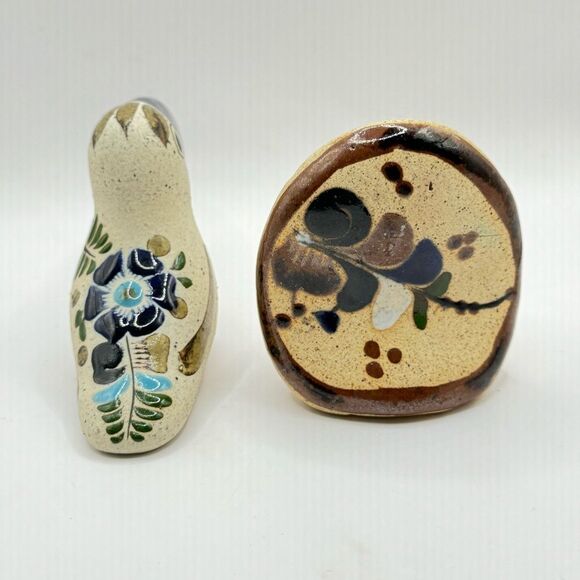 Set Of 2 Tonala Mexican Pottery Ceramic Hand Painted Mini Owl And Toucan Signed - Picture 4 of 8